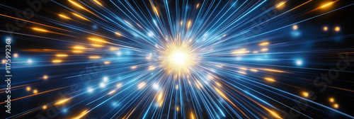 Light streaks exploding from bright center creating hyperspace jump effect