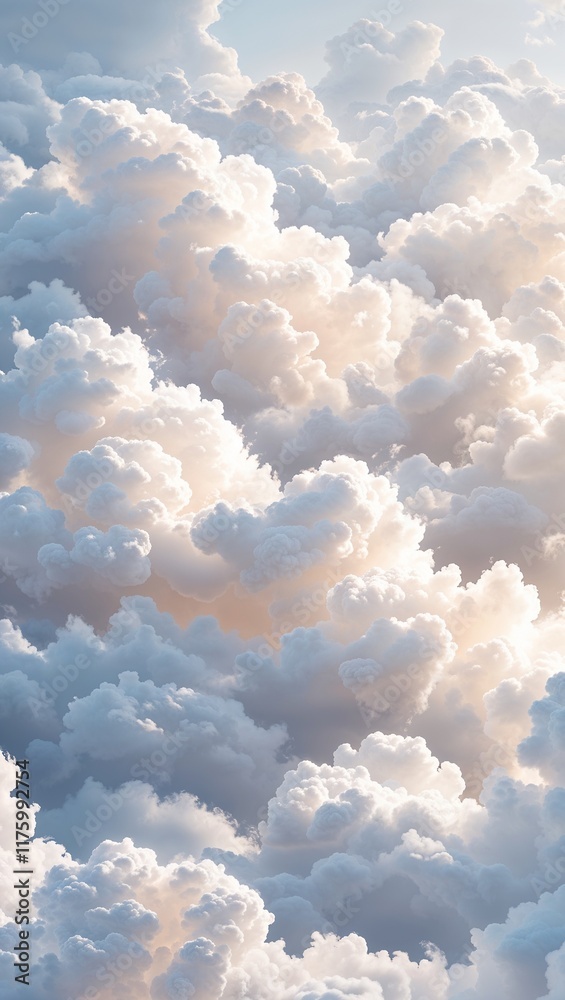 Fluffy cloud textures in soft ethereal white tones for a light and airy atmosphere in white illustration background