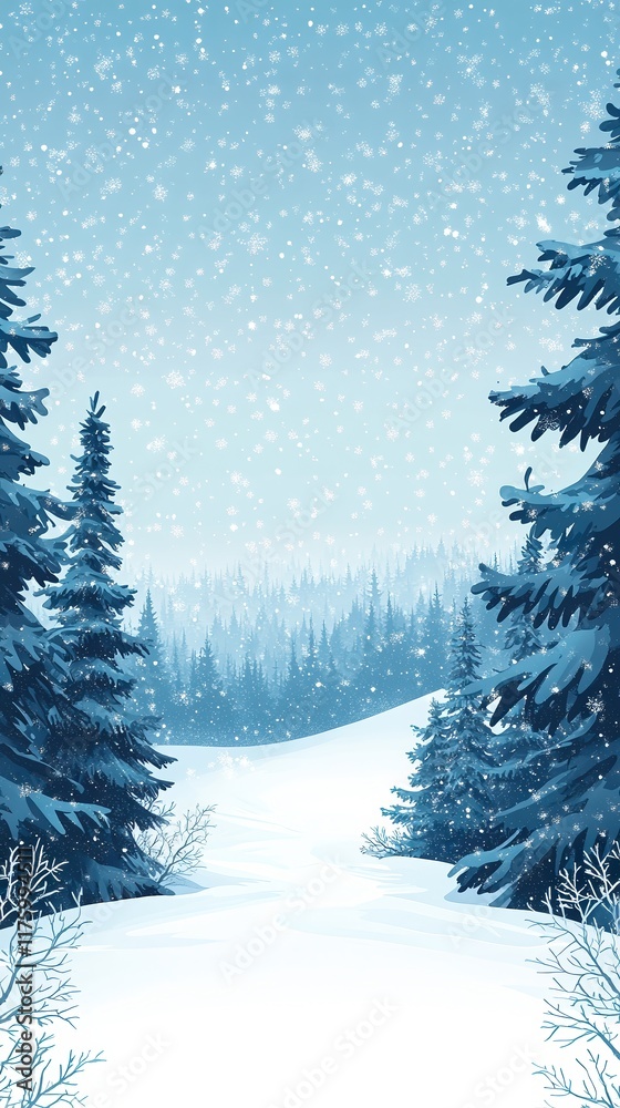 Fototapeta premium Serene winter landscape with frosty tones of icy blue and white, capturing the peaceful stillness of a snowy scene in nature. Highlights the beauty of winter.