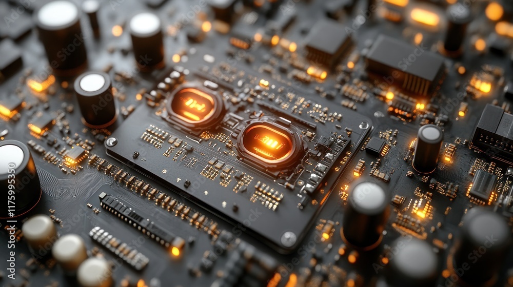 Illuminated CPU on circuit board. (1) Illuminated CPU on circuit board. (1)