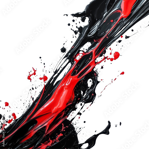 Dynamic black and red paint splashes create an energetic abstract composition on a transparent background, Dynamic Black and Red Paint Splashes on transparent background