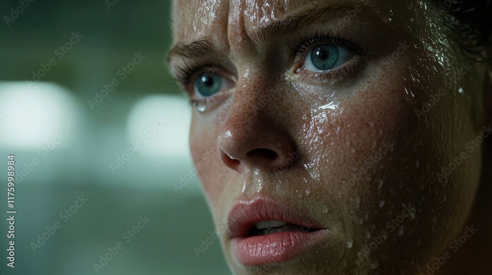A woman's single tear highlights her poignant expression, glistening eyes reflecting deep emotion in an intimate, close-up moment of vulnerability. A woman's single tear highlights her poignant expression, glistening eyes reflecting deep emotion in an intimate, close-up moment of vulnerability.
