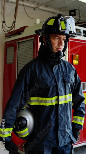 Firefighter Preparing for Action in Fire Station Footage