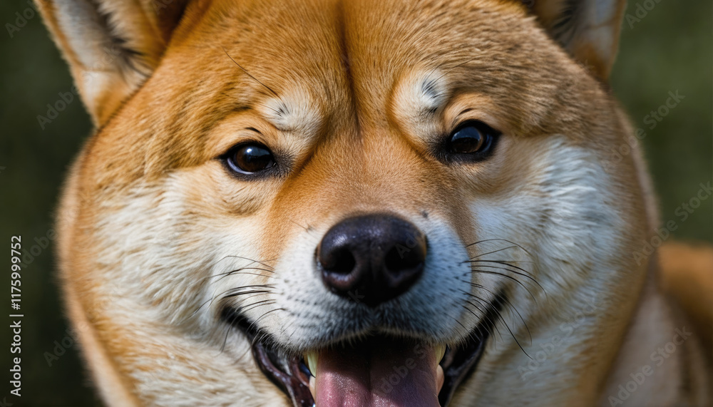 Shiba Inu with a cheerful expression enjoying the outdoors in bright daylight Shiba Inu with a cheerful expression enjoying the outdoors in bright daylight