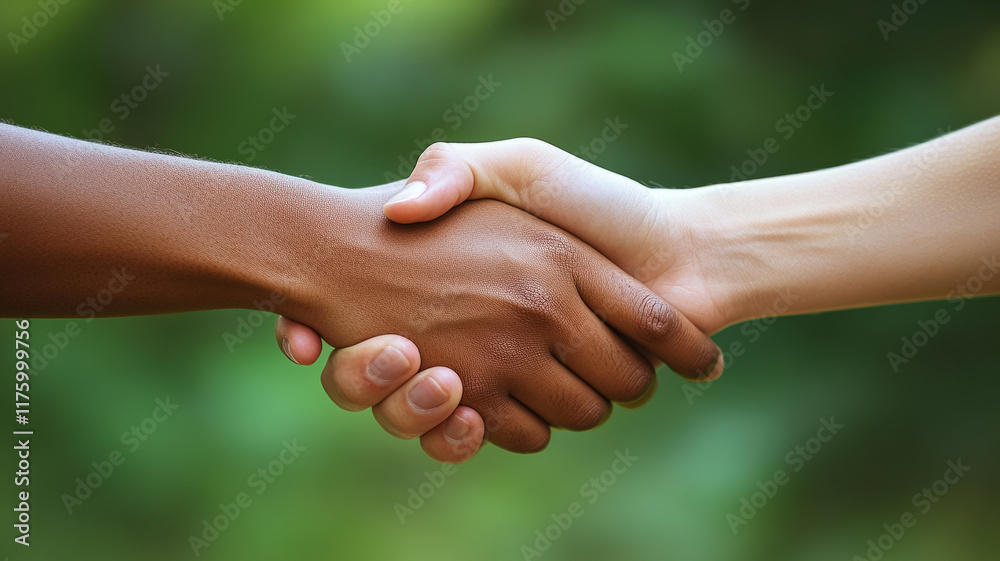 Two hands of different skin tones shaking hands Two hands of different skin tones shaking hands