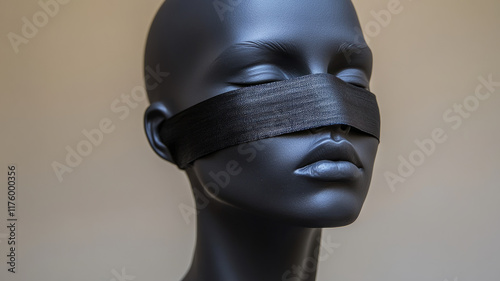 Mannequin head with blindfold in silence theme. photo