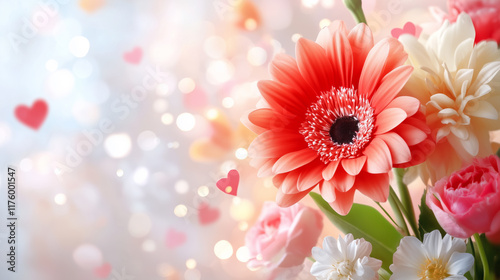 Vibrant bouquet of flowers with soft bokeh background