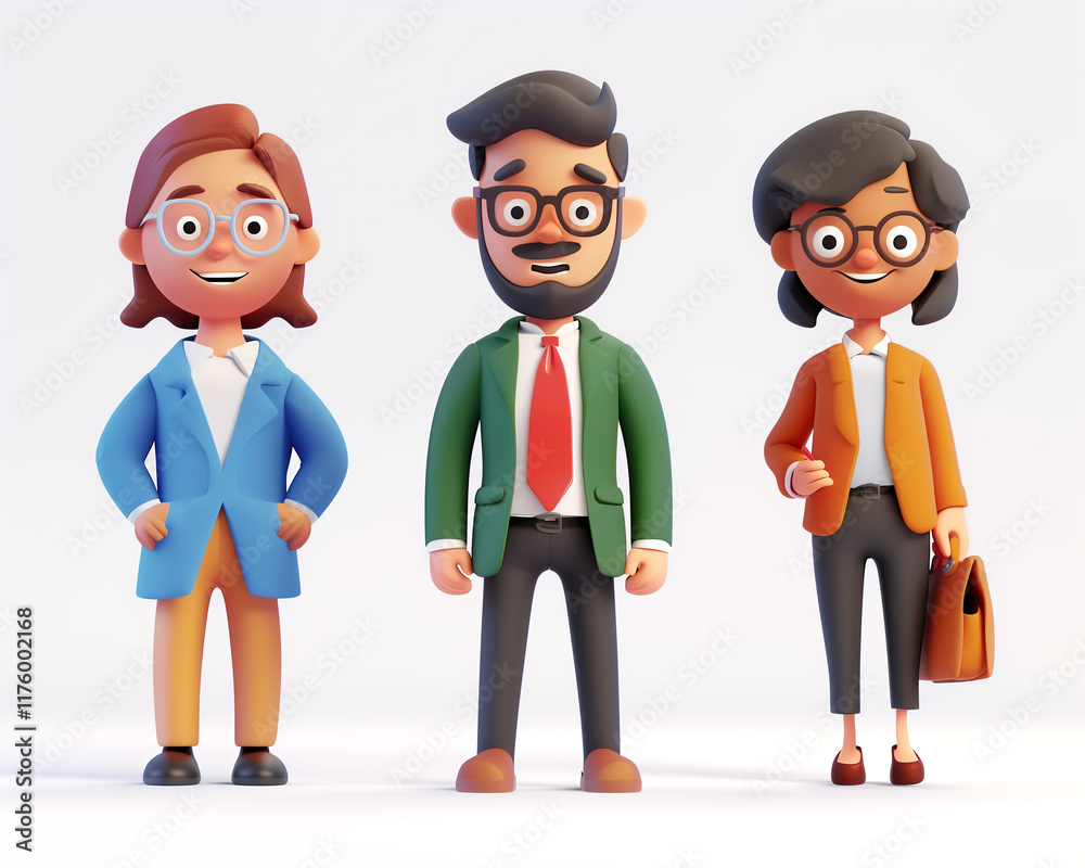 Fototapeta premium Professional Cartoon Characters Illustration with Three Diverse Business People