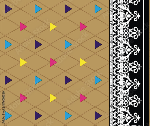 A tribal print, infused with zigzag and diamond geometric motifs, perfect for artsy wallpaper and unique gift wrapping.