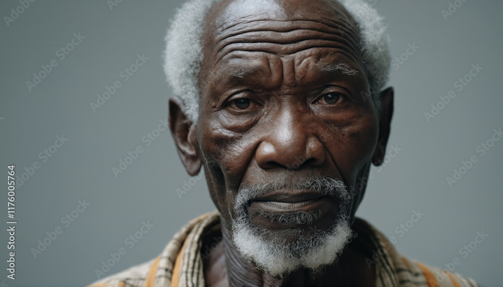 Elderly man with expressive features poses against a neutral background in a candid moment Elderly man with expressive features poses against a neutral background in a candid moment