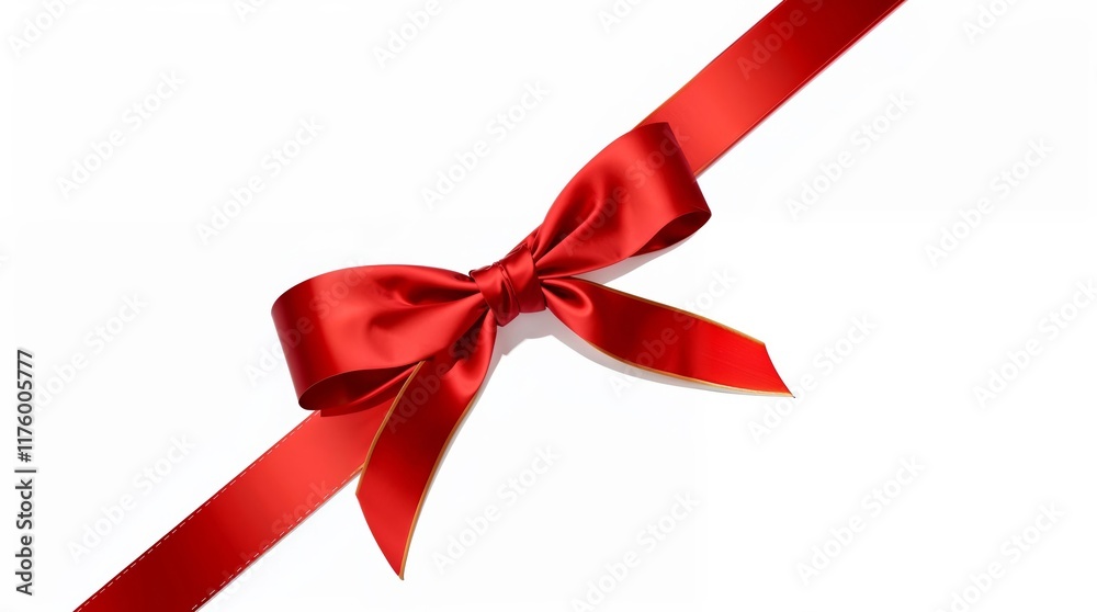 Glossy red satin ribbon bow on white background in isekai anime style Glossy red satin ribbon bow on white background in isekai anime style