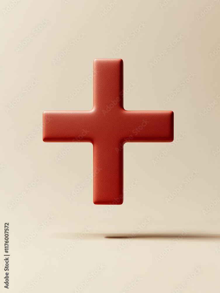 Obraz premium 3D red cross symbol on a light beige background