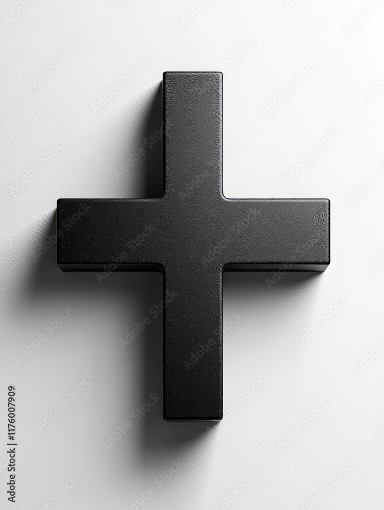 Black 3D cross symbol on a white background. Black 3D cross symbol on a white background.