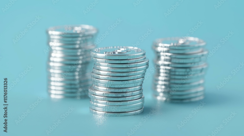 A closeup view of shiny coins arranged in neat stacks, gleaming against a clean, crisp background. A closeup view of shiny coins arranged in neat stacks, gleaming against a clean, crisp background.