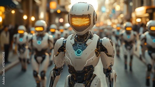 Wallpaper Mural Robots navigate a futuristic city filled with advanced technology and bright lights Torontodigital.ca