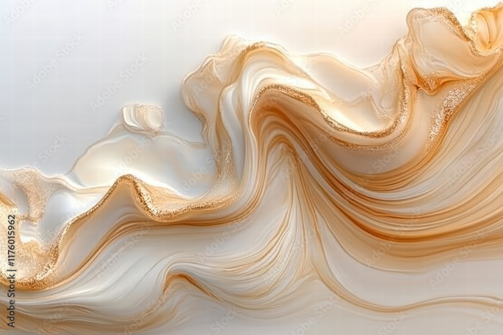 Abstract Fluid Art with Cream and Gold Waves of Texture and Color Abstract Fluid Art with Cream and Gold Waves of Texture and Color