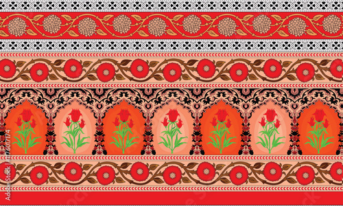 A handwoven textile-inspired design, incorporating ethnic embroidery stitches and floral motifs, suited for artisanal wallpaper and handcrafted wrapping paper.