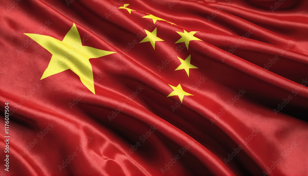 Chinese national flag waving gently in the breeze against a clear blue sky during a sunny day in a public space Chinese national flag waving gently in the breeze against a clear blue sky during a sunny day in a public space