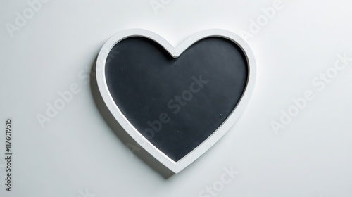 Heart-shaped chalkboard with white frame on a white background, ideal for messages