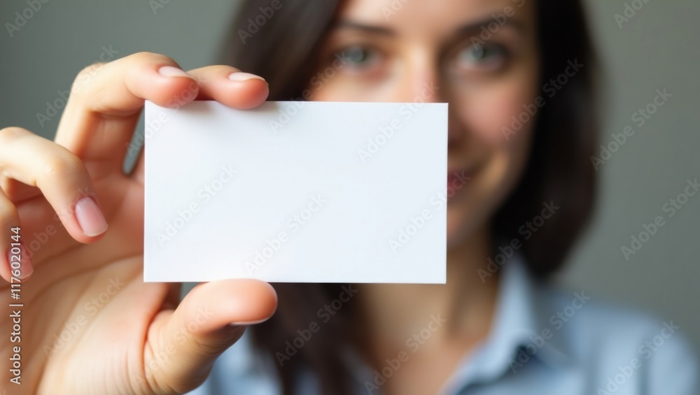 Hand holding blank white business card with blurred background Hand holding blank white business card with blurred background