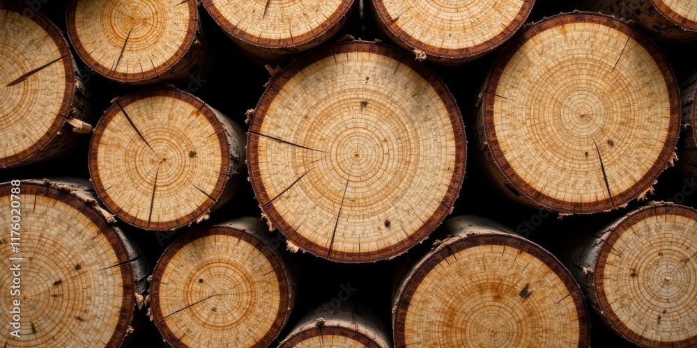 A Stack of Rustic, Circular Wood Cross Sections with Visible Growth Rings A Stack of Rustic, Circular Wood Cross Sections with Visible Growth Rings