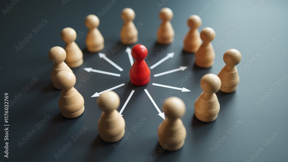 Obraz premium Leadership and networking concept with wooden figures