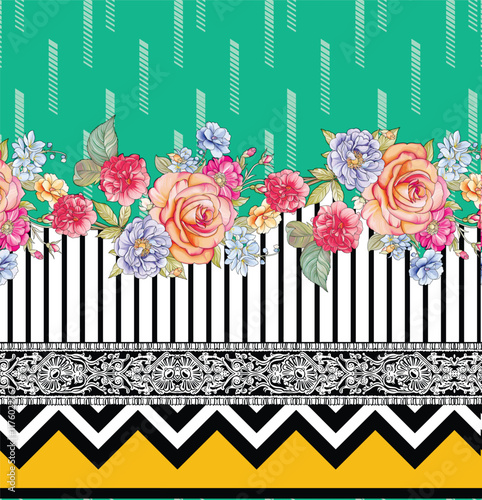 A free-flowing botanical Border intersected with linear geometric accents for an organic-modern wallpaper and stylish wrapping paper.