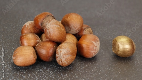 Golden nut concept - Stand out from the crowd and be the golden nut among the great nuts