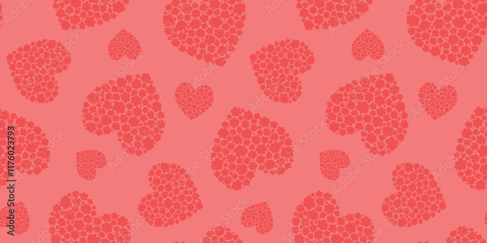 Seamless pattern with abstract silhouettes of hearts made of flowers. Delicate simple print for Valentine's Day. Vector graphics. Seamless pattern with abstract silhouettes of hearts made of flowers. Delicate simple print for Valentine's Day. Vector graphics.