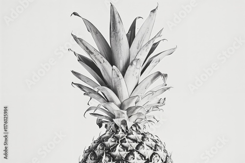 A black and white photo of a pineapple. photo