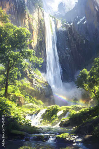 Majestic Yosemite Falls: Nature's Grand Tapestry of Water and Greenery in California's Iconic Park
