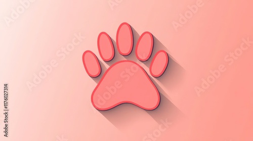 Cute and Playful Cartoon Paw Print Design with Red Outline on Soft Pink Background for Pet Lovers, Animal Themes, and Creative Projects photo