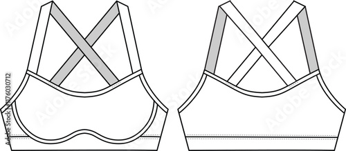 Women's Seamless Active Bralette. Technical fashion illustration. Front and back. Women's CAD mock-up.