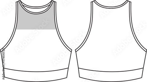 Women's Seamless Active Bralette. Technical fashion illustration. Front and back. Women's CAD mock-up.