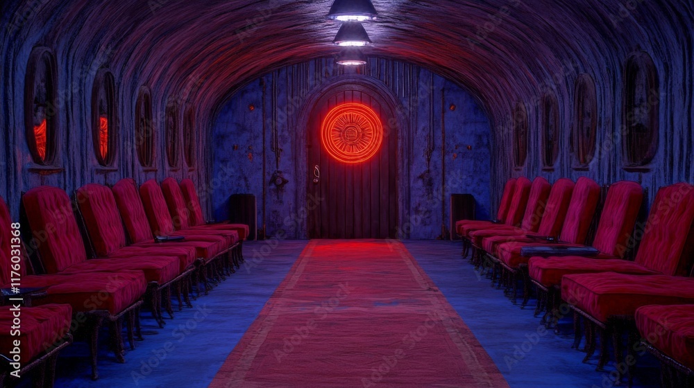 Fototapeta premium Neon circuitry surrounds this futuristic digital house