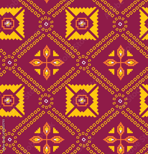 A modern take on floral prints with geometric divisions, offering a fresh, artistic approach to wallpaper and gift wrap designs.