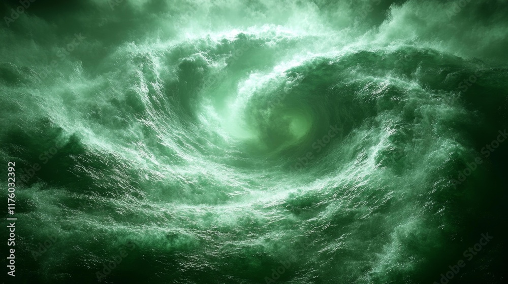 Fototapeta premium Green Whirlwind with Dramatic Light Effects. Generative AI