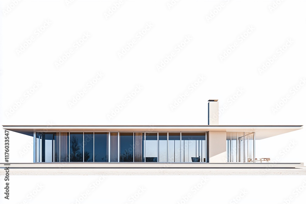 A modern single-story house with large glass windows and a minimalist design. A modern single-story house with large glass windows and a minimalist design.
