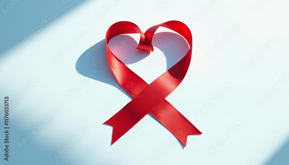 Red Ribbon Heart: A Serene Minimalist Image Red Ribbon Heart: A Serene Minimalist Image
