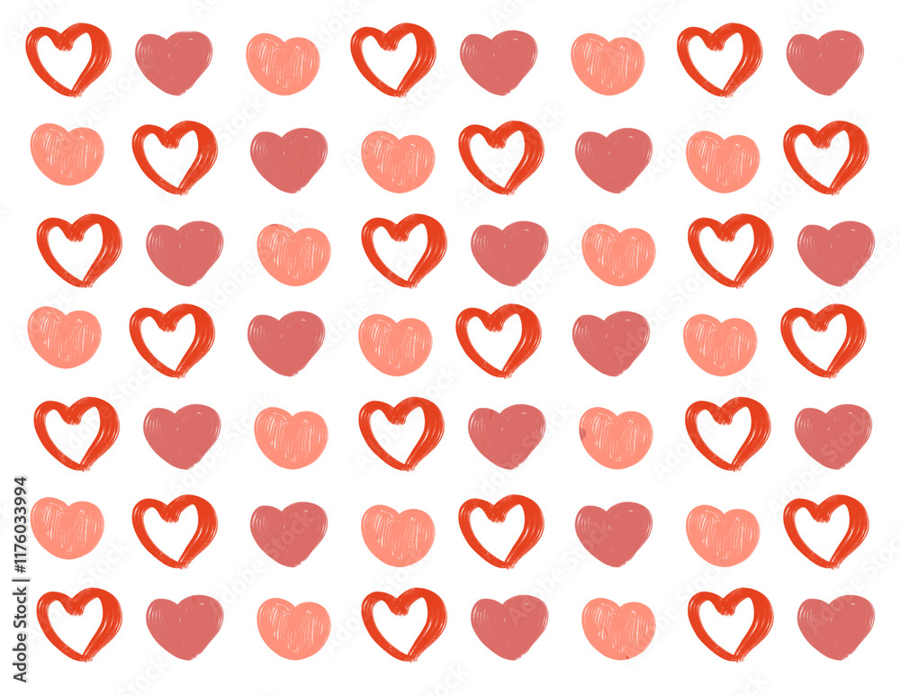 Hearts illustration pattern hand-drawn, transparent background. Valentine, red hearts Hearts illustration pattern hand-drawn, transparent background. Valentine, red hearts