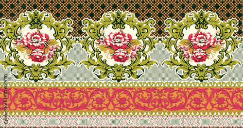 A free-flowing botanical Border intersected with linear geometric accents for an organic-modern wallpaper and stylish wrapping paper.