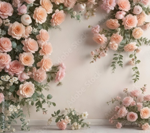 Wallpaper Mural Artificial flowers wall with delicate petals, soft pastel colors and a vintage floral arrangement background,  pastel,  design Torontodigital.ca