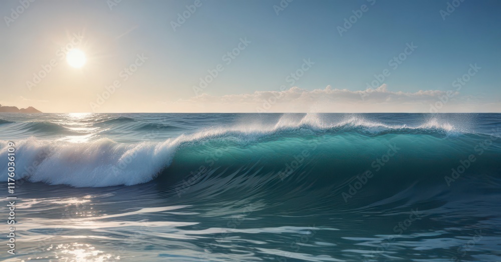 Fototapeta premium Calming ocean waves on a serene blue background , water, landscape