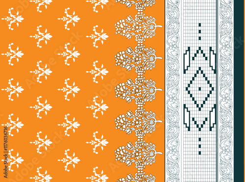 A modern take on floral prints with geometric divisions, offering a fresh, artistic approach to wallpaper and gift wrap designs.