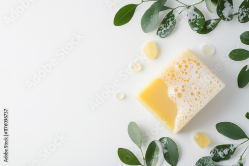 Wallpaper Mural Natural cosmetic soap bar with soap foam on a white background. Minimalist concept. Torontodigital.ca