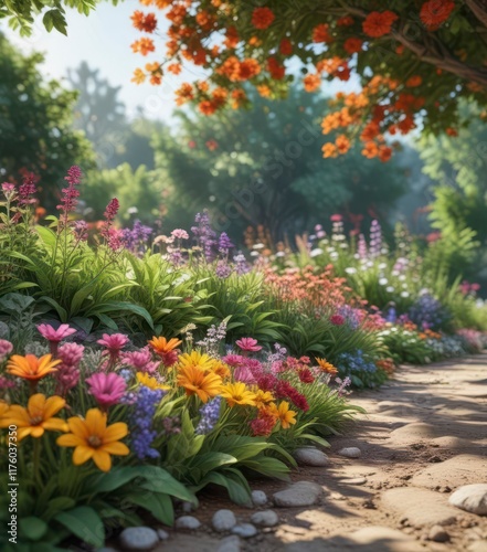 Wallpaper Mural Colorful flowers and leaves in a natural setting,  organic,  foliage Torontodigital.ca