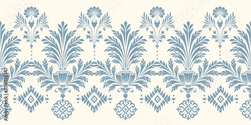 floral pattern with paisley and indian flower motifs. damask style pattern for textile and decoration Traditional Scribble Style Hand Drawn Ikat Seamless Vector Pattern Trendy Fashion Colors Perfect