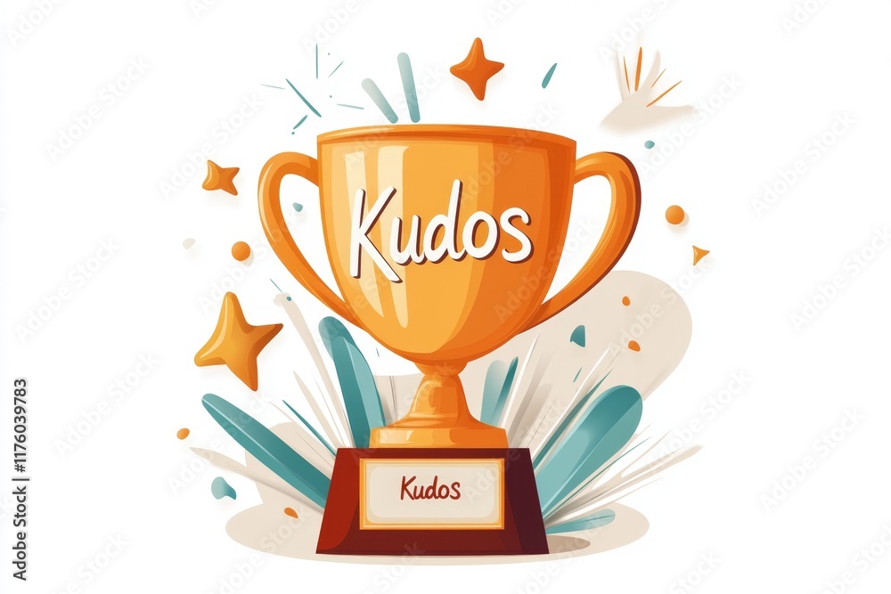 A flat illustration of a trophy with the word “Kudos†engraved on the base, highlighted by a soft gradient background A flat illustration of a trophy with the word “Kudos†engraved on the base, highlighted by a soft gradient background
