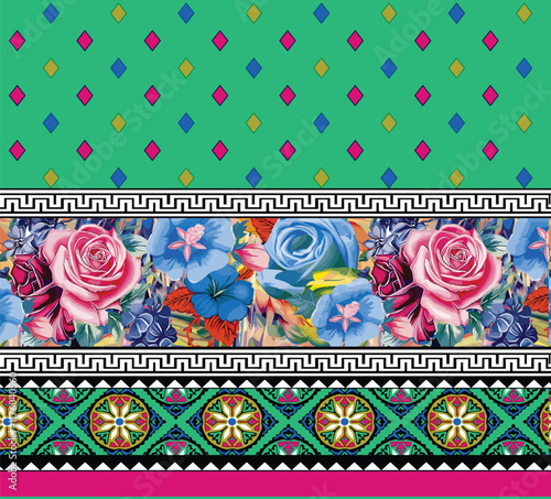 A free-flowing botanical Border intersected with linear geometric accents for an organic-modern wallpaper and stylish wrapping paper.