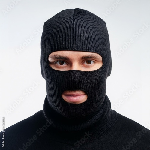 a man wearing a black thief mask